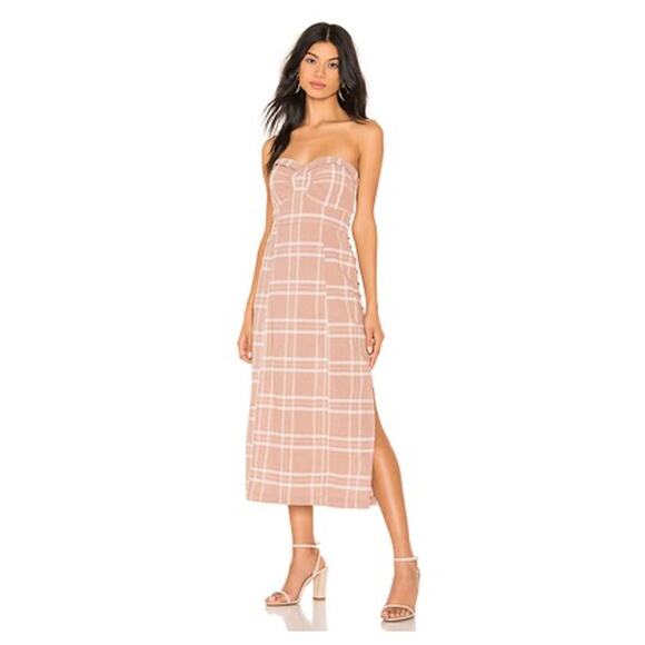 Free People Endless Summer Life Like This Plaid Strapless Midi Dress Brown Large - Picture 2 of 14